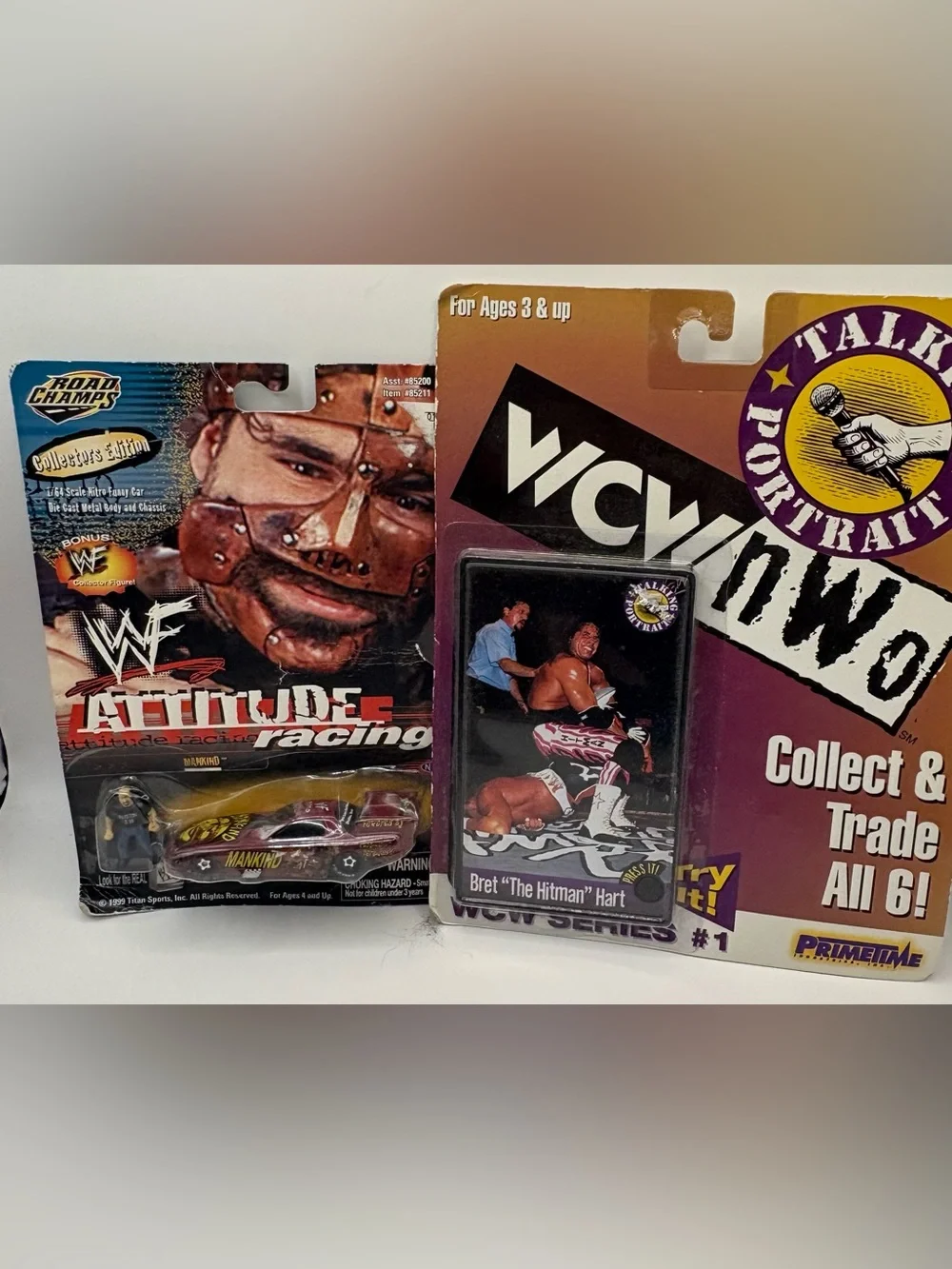 Vintage WWF/WCW 1999 Mankind Firebird & Bret Hart Series 1 Card